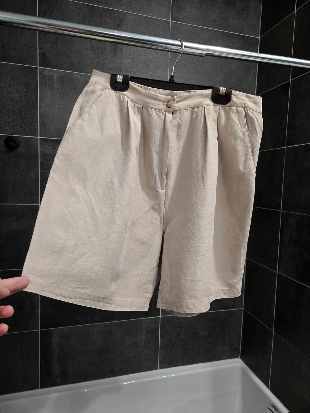Vintage High-Waist Linen & Silk Blend Shorts